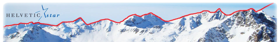 Logo mit Alpenpanorama und steigendem Kurswert